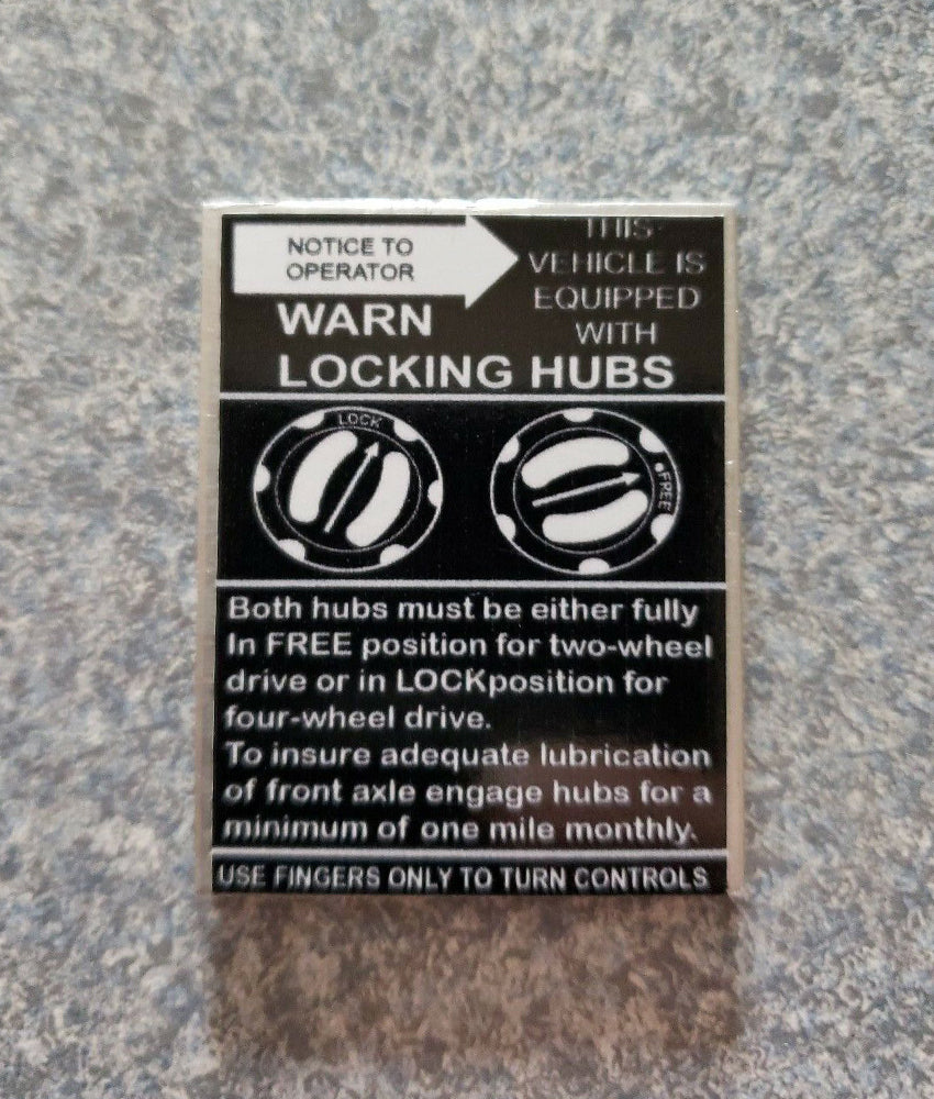 FJ40, FJ45 Toyota Landcruiser Warn Locking Hub Decal Plate